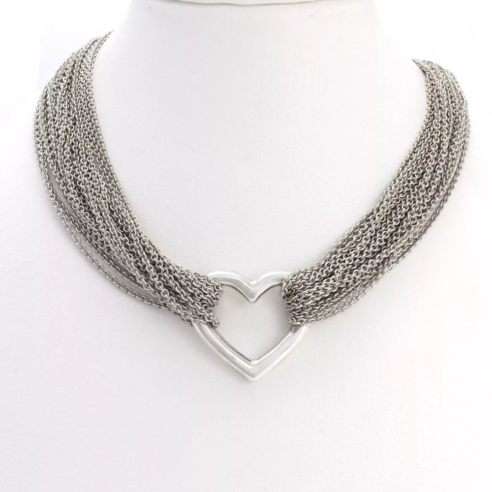 Vintage Tiffany & Co 925 Sterling Silver Multi Chain Heart Toggle Necklace (64g)